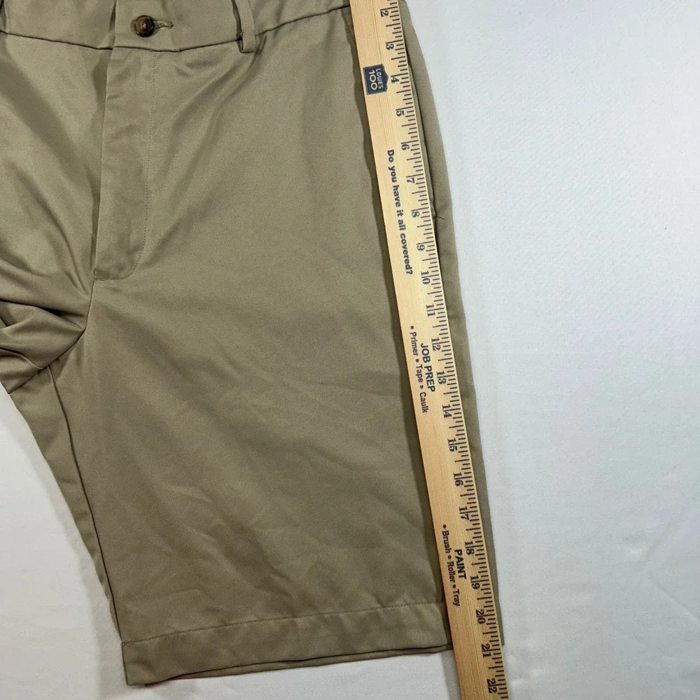 Greg Norman Mens Khaki Golf Shorts Size 34 Tan Flat Front Performance Polyester